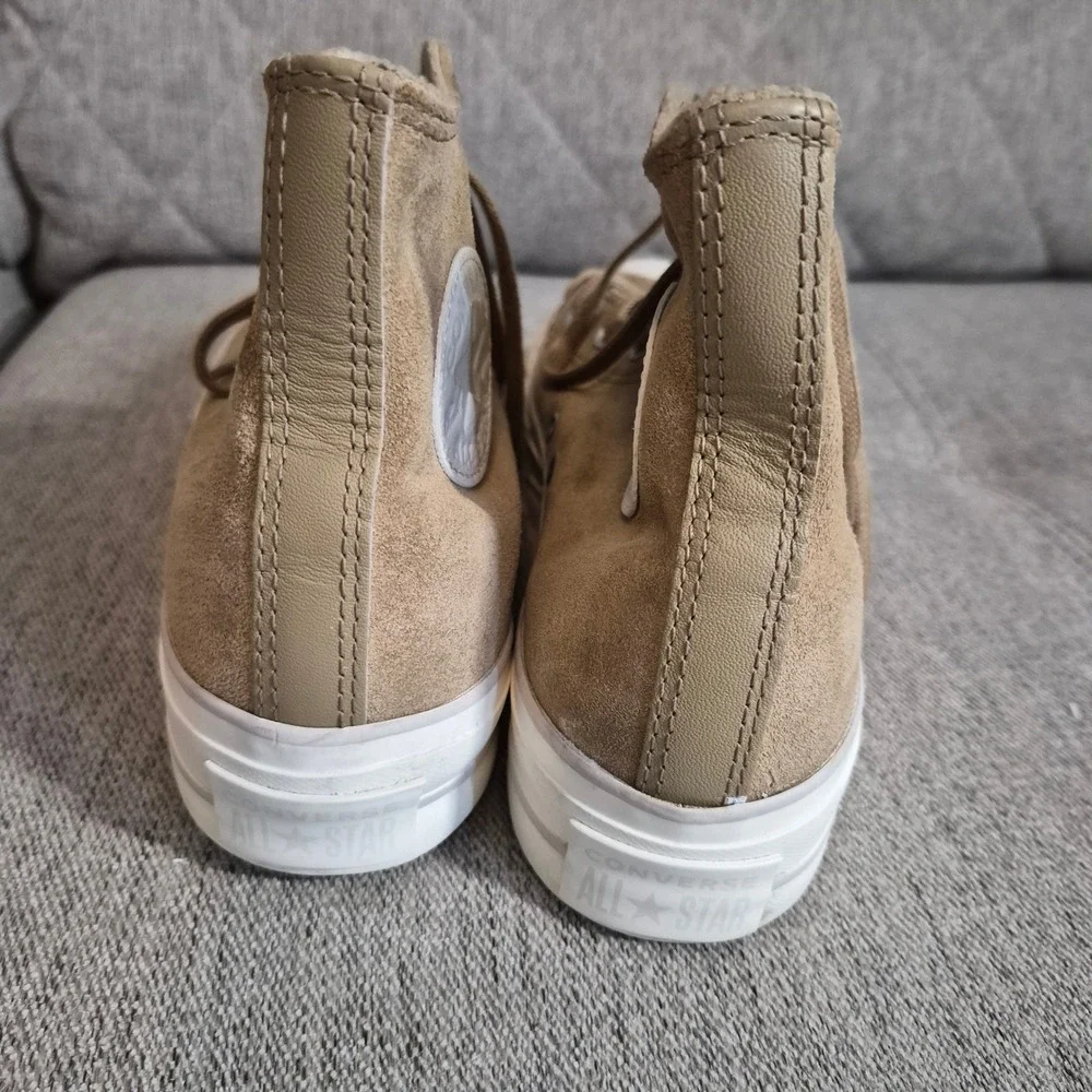 Converse Chuck Taylor All Star Lift Hi Khaki Suede Platform Sneakers Womens 9